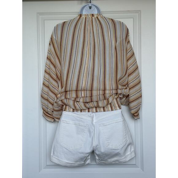 ANTHROPOLOGIE Tie-Front Blouse 100%‎ Cotton Striped Relaxed Drapey XSP Boho EUC - Picture 11 of 16